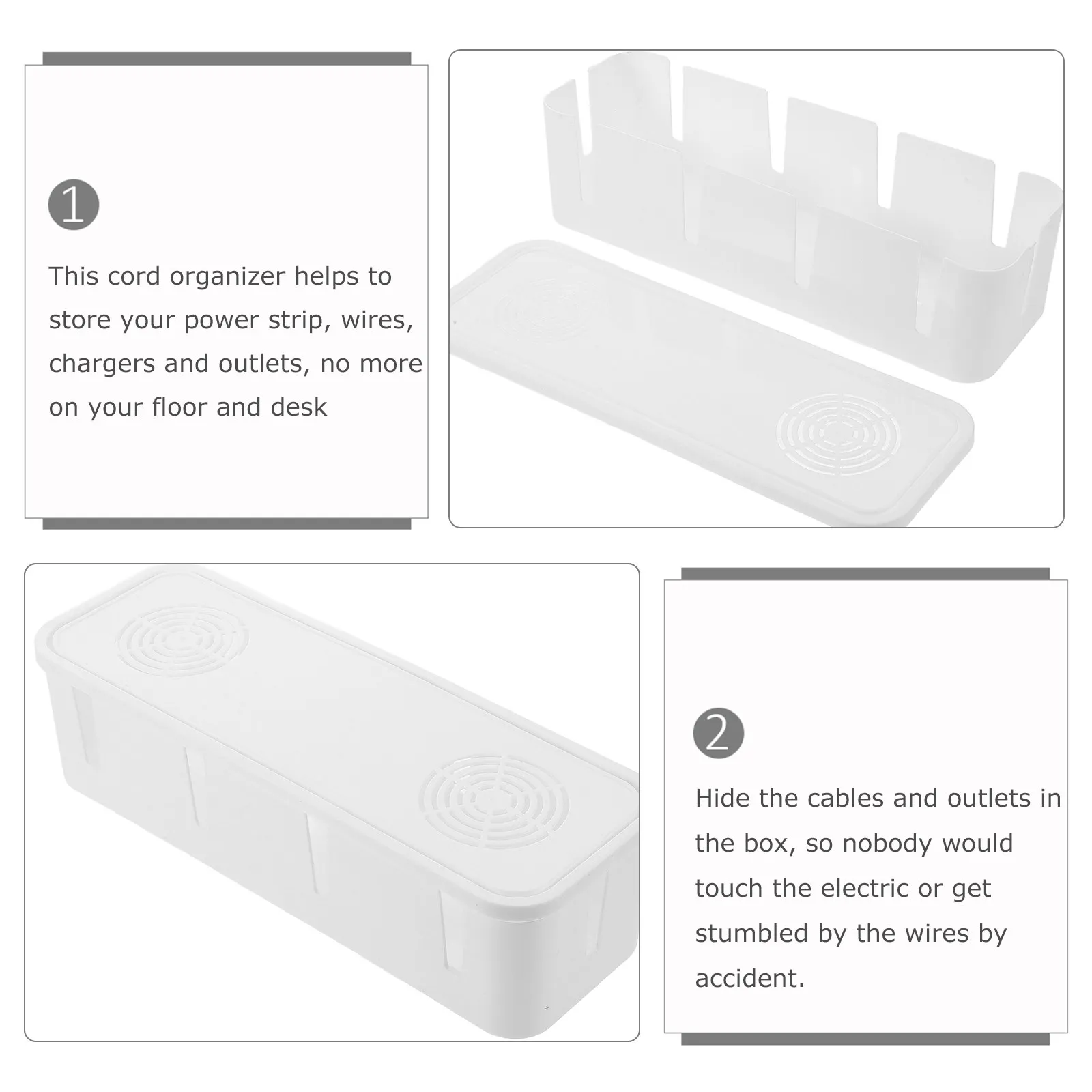 2Pcs Power Cord Storage Box Cable Management Holder for Desk Floor Clean Wire Arranging Case Scratch Resistant Plastic Cord