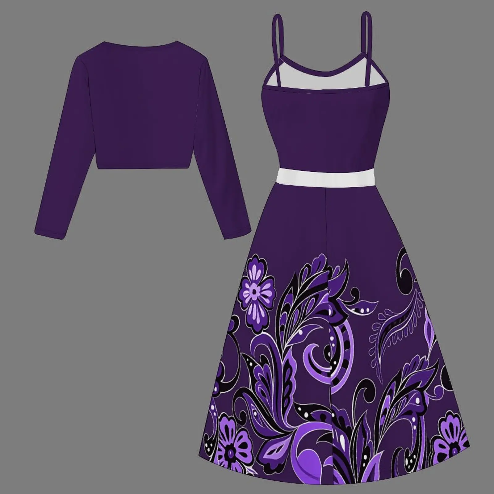 2pcs Beach Vacation Sleeveless Skirt Fashion Slim Coat Women's Retro Printed Midi Skirt Elegant Clothing Camisole Dress