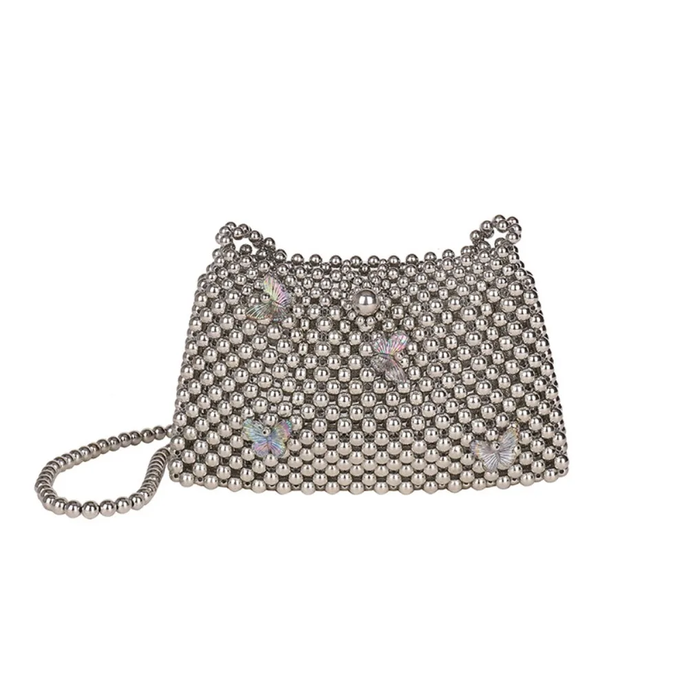 

Portable Butterfly Pearl Evening Bag Crossbody Bag Solid Color Beaded Clutch Bag Woven Handmade Banquet Bag Wedding