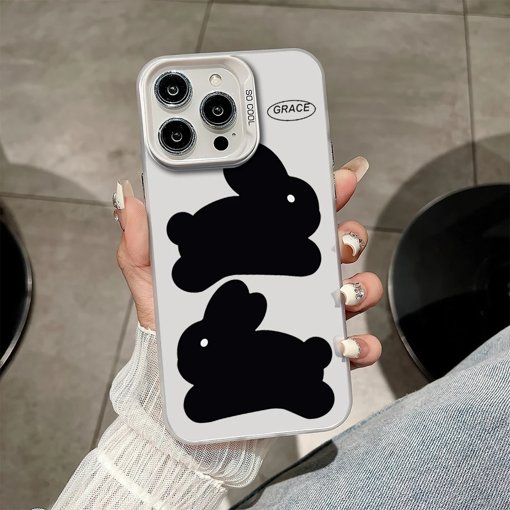 Grace Rabbit Simple Fashion Bunny Phone Case for iPhone 16 12 13 14 15 11 Max Pro Plus Laser IMD Color Shell