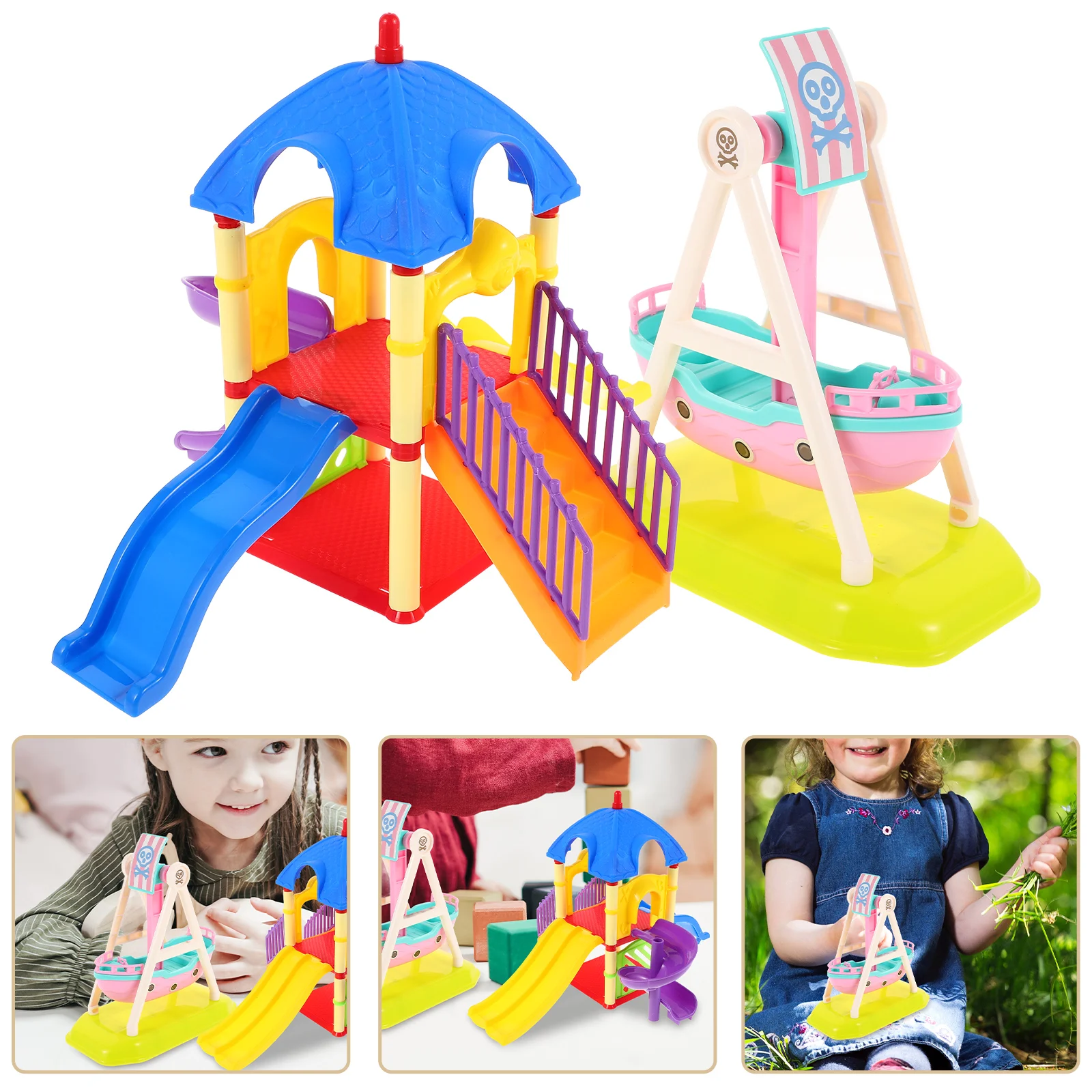 2Pcs Slide Pirate Ship Toys Play House House nament Mini Playground Decor Accessories For Electronic Musical Dolls House