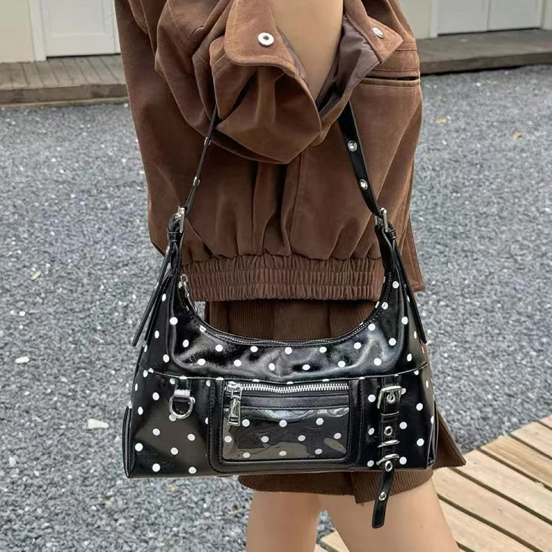 

Сумка для мотоцикла Sweet & Spicy, сумка для мотоцикла в стиле колор-блок с принтом в горошек, корейская ретро-сумка через плечо, универсальная сумка через плечо на молнии