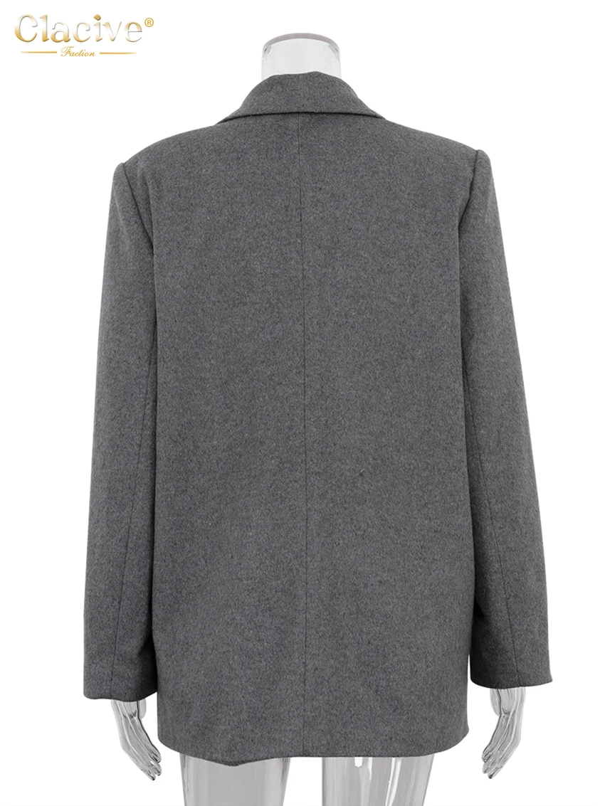 Clacive-abrigo holgado de manga larga para mujer, chaqueta elegante y cálida con solapa, color gris, novedad de invierno, 2023