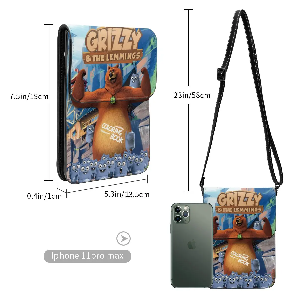 Portefeuille à bandoulière Grizzy N Lemmings, sac à main pour téléphone portable, sangle réglable, sac initié