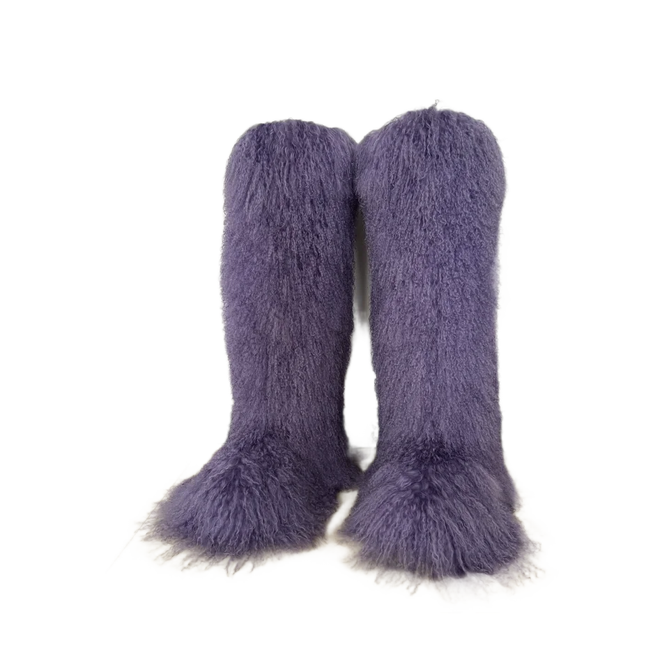 

Popular 60CM HEIGHT Luxury Fur OVERKNEE Boots Women Round Toe Mongolian Fur Boots Shoes Women Snow Fur Boots