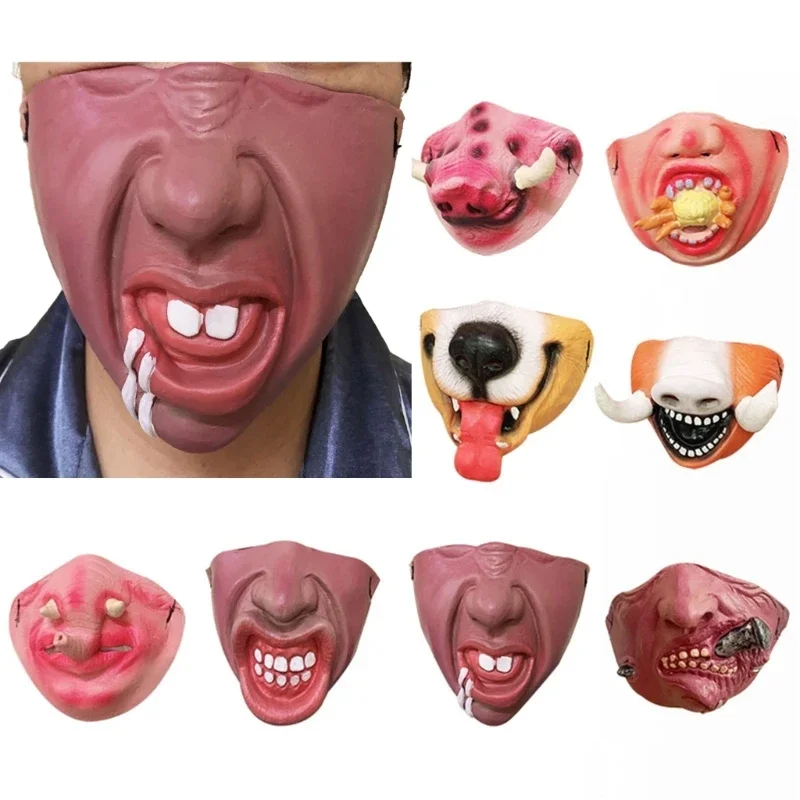 Funny Halloween Mask Latex Half Face Mask Prank Cosplay Party Props