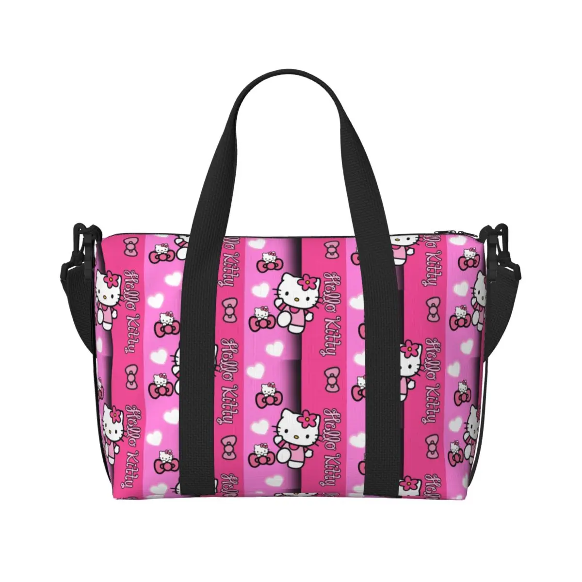 

Custom Hello Kitty Beach Tote Bag Women Kitty White Big Compartment Gym Beach Travel Bags