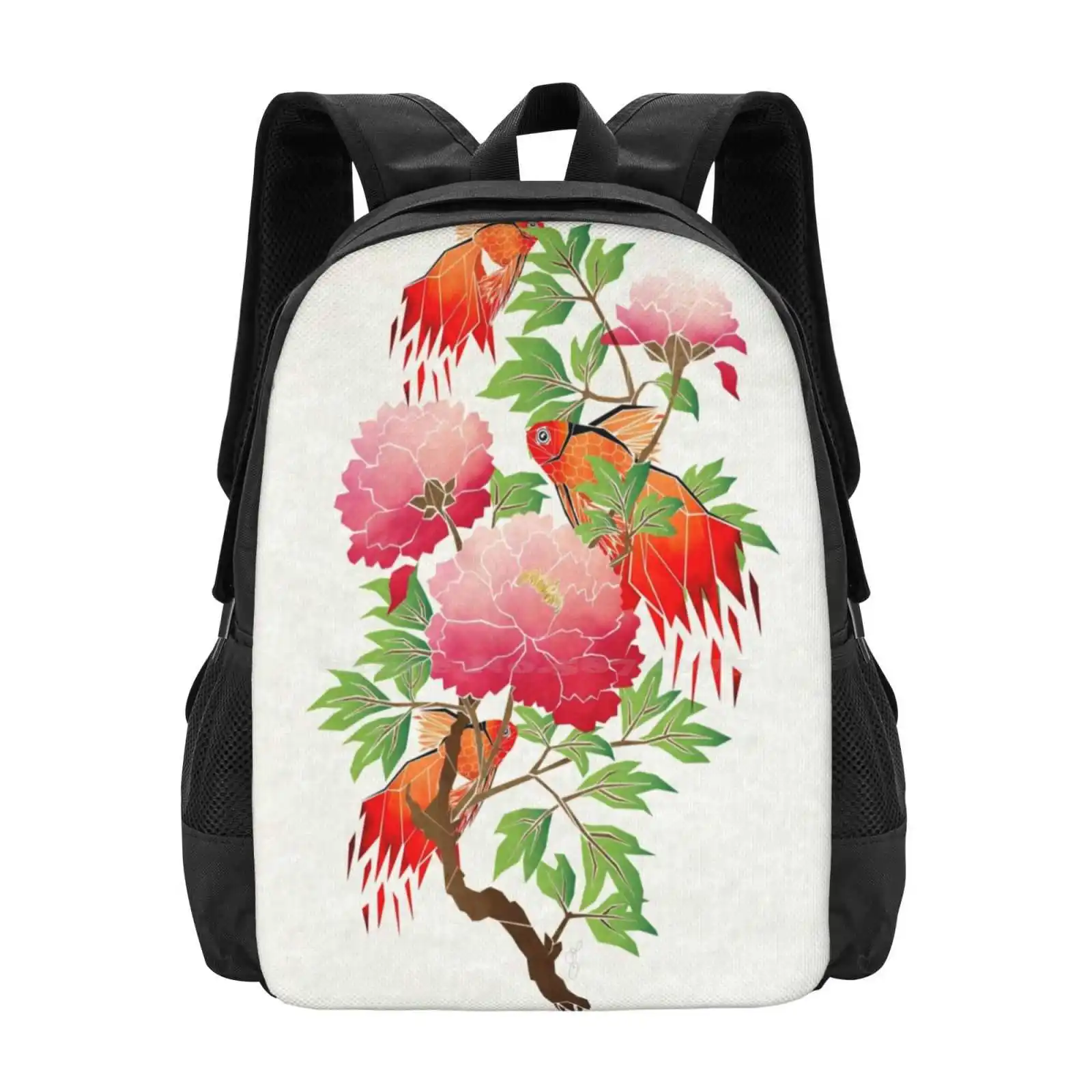 Goldfish Hot Sale Schoolbag Backpack Fashion Bags Goldfish Animal Geometric Triangle Symmetric Asian Abstract Flowers Nature