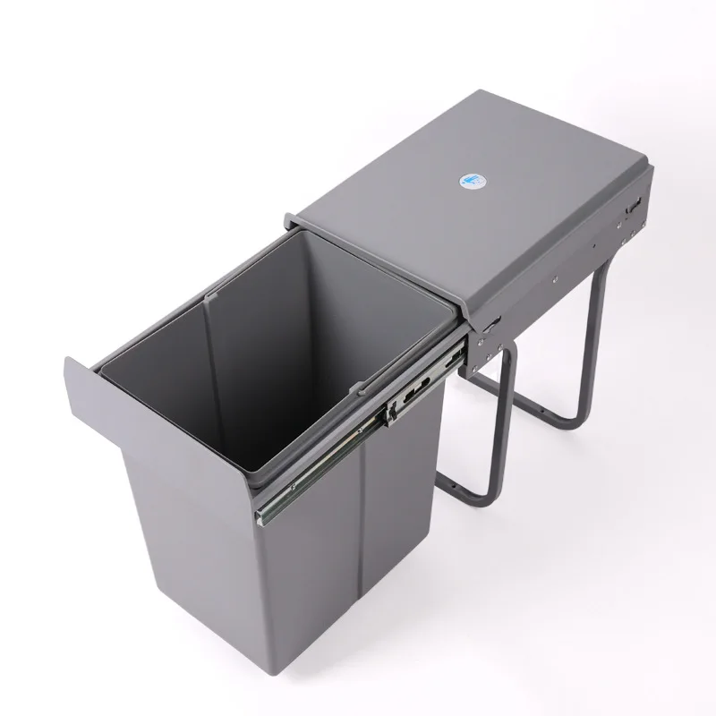 20L Built-in Kitchen Pull Out Trash Can, Retractable Rail Hidden Garbage Bin with Lid