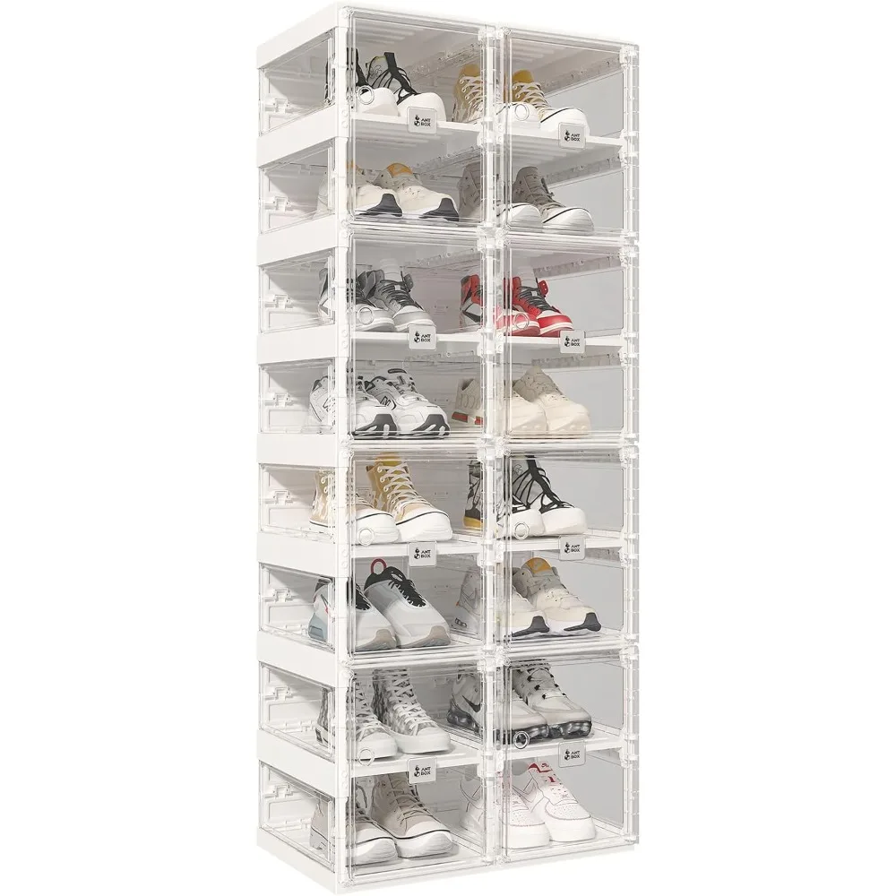 

Foldable Shoe Organizers Closet Plastic Shoe Storage Box Space Saving for Entryway, Large Sturdy Stackable Sneaker Cabinet Bins