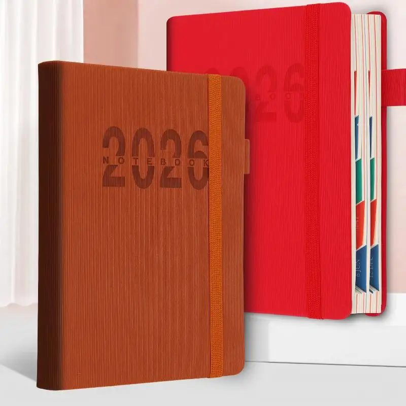 Tages- und Monatsplaner 2026 mit farbenfroher Monatsmarkierung, Hardcover-Tagesplaner aus Leder, 400 Seiten, datiert für die tägliche Planung
