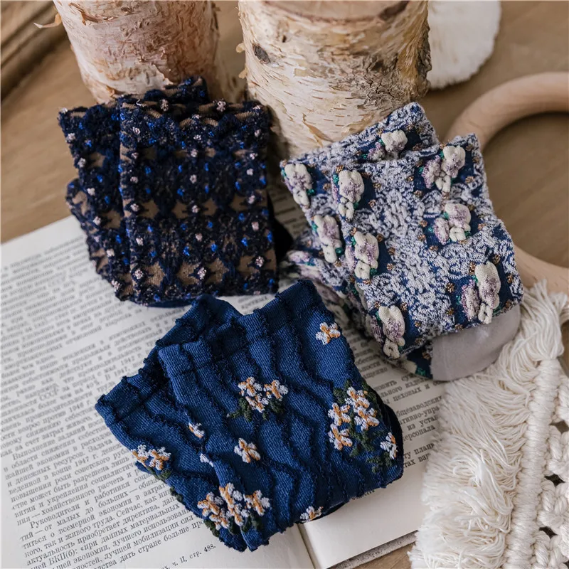 

Носки женские в этническом стиле, винтажные с цветочной вышивкой в стиле Харадзюку, модные в корейском и японском стиле, в уличном стиле, милые в стиле "Лолита"