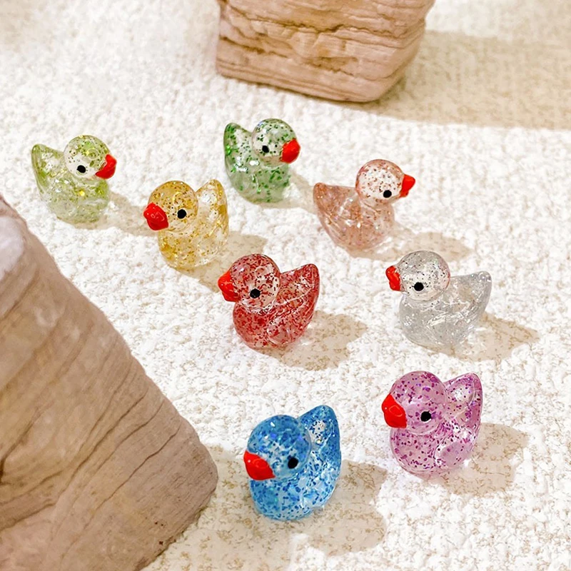 10/20PCS Pack Glitter Duck Ornament Random Mixed Colorful Mini Resin Duck Garden Dollhouse Aquarium Ducks Decorating Prop QC-ZYF