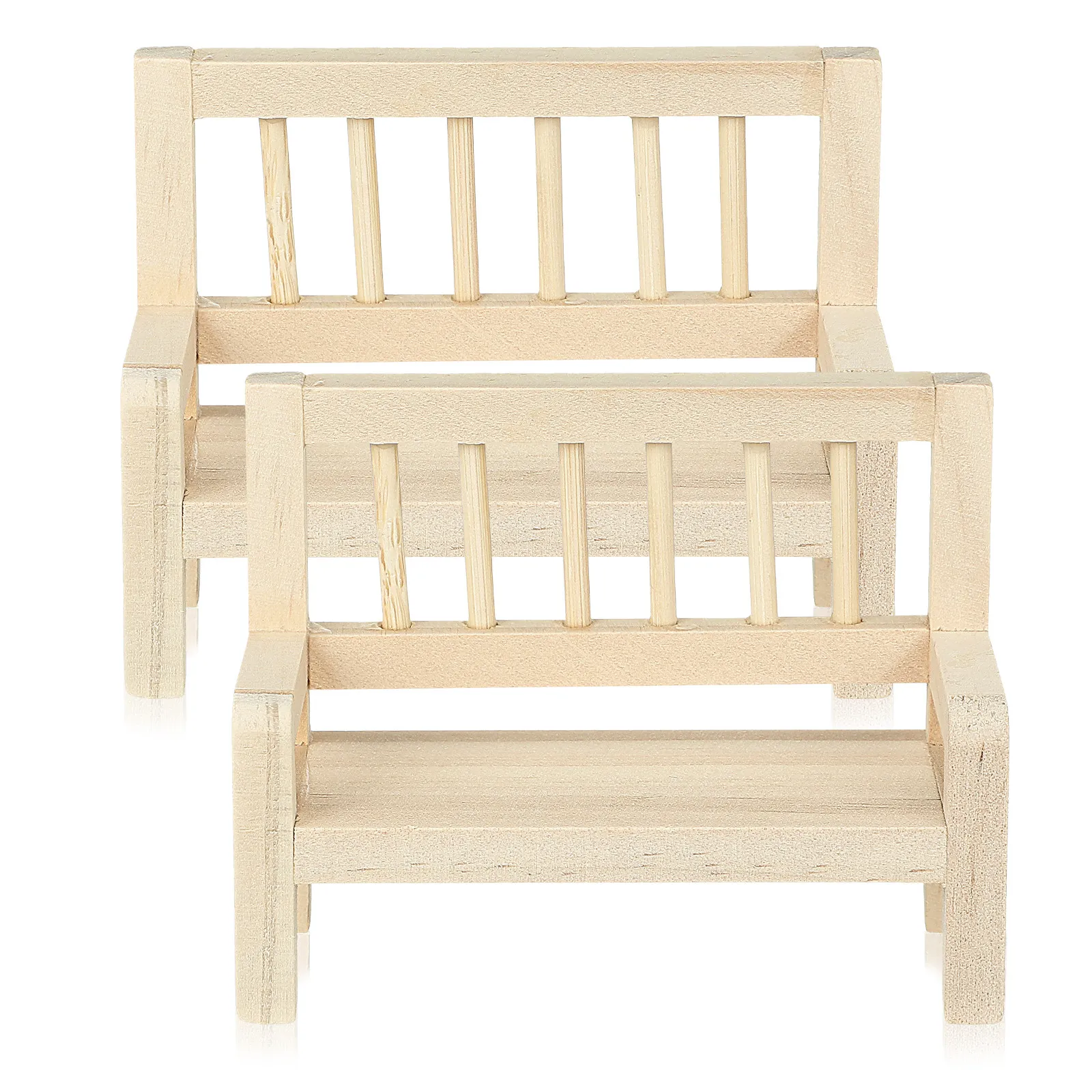 

2Pcs Miniature Wooden Bench for Dollhouse Decor Realistic Natural Texture Sturdy Mini House Furniture Ornament Home Miniature