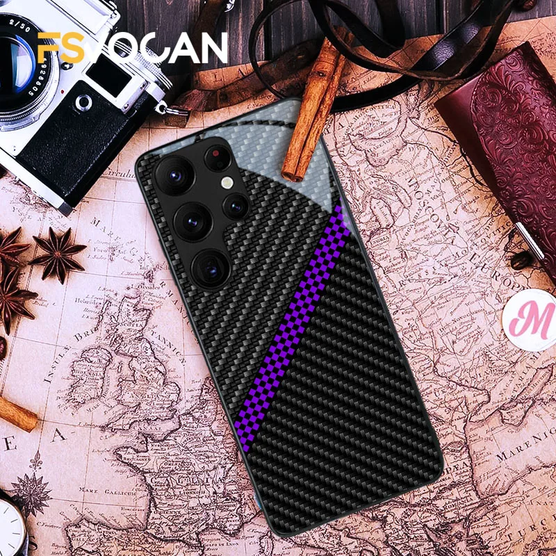 Glossy Carbon Fiber Pattern Slim Case For Samsung Galaxy S26vS25 S24 S23 S22 S21 S20 Plus Ultra A53 A52 A54 A33 A34 A35 A55