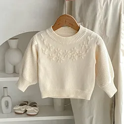 0-3T Newborn Kid Baby Girl Winter Clothes Hollow Out Long Sleeve Knit Pullover Top Baby Sweater Elegant Cute Sweet Knitwear