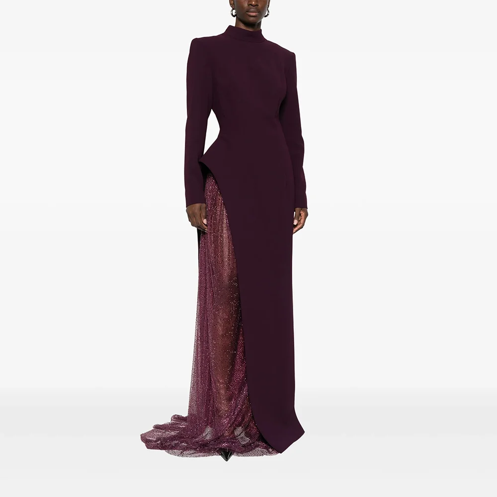 Op maat gemaakte lange mouwen lange avondjurken Elegante formele gelegenheid galajurken Crystal 2025, vloerlengte galajurken