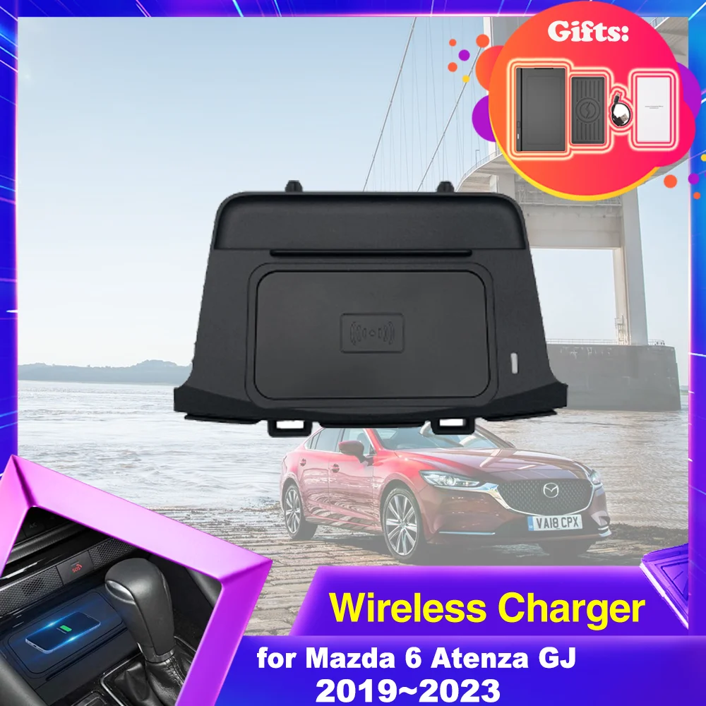 

15W Car Wireless Charging for Mazda 6 Mazda6 Atenza GJ 2019~2023 Armrest Box Phone Fast Charger Plate Panel Accessories iPhone