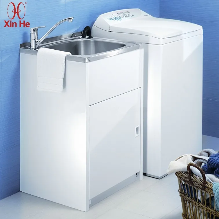 Washing Machine CabinetFree Standing Commercial Stainless Steel Laundry Tub Cabinet White Laundry Utility Cabinet With Sink