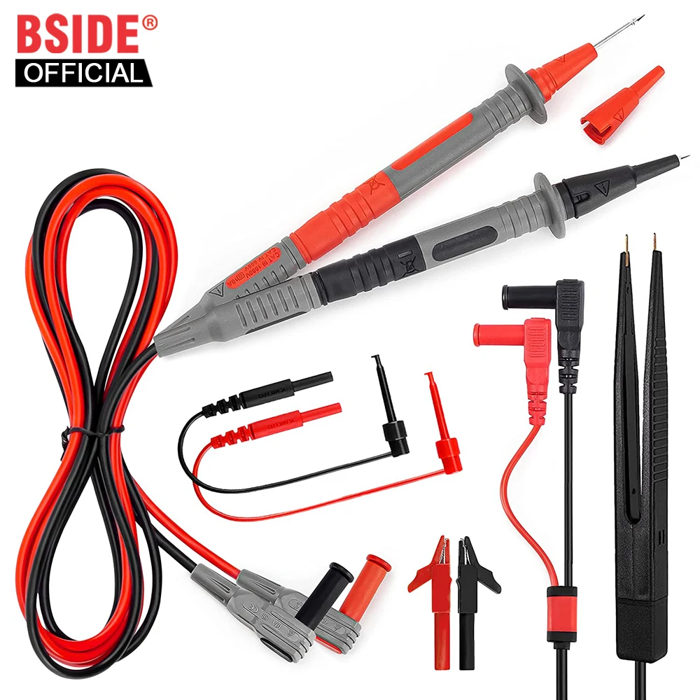 BSIDE Multimeter Probe Universal Silicone Flexible Wire Super Sharp Pen Tip Replaceable Connector Test Lead With Crocodile Clip