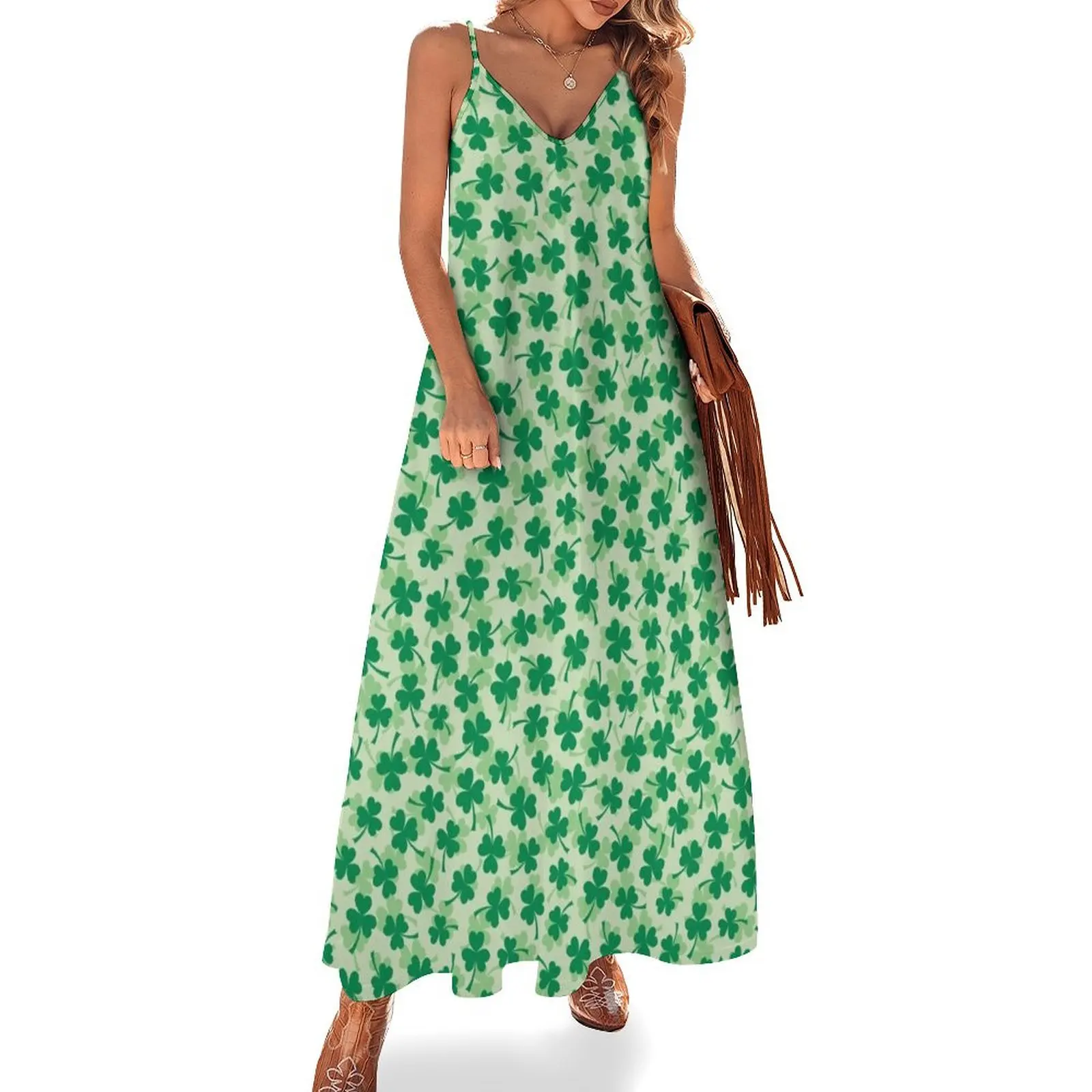 Clover leaf pattern - Green St Patrick's day three leaf clovers Sleeveless Dress dress party night Female clothing