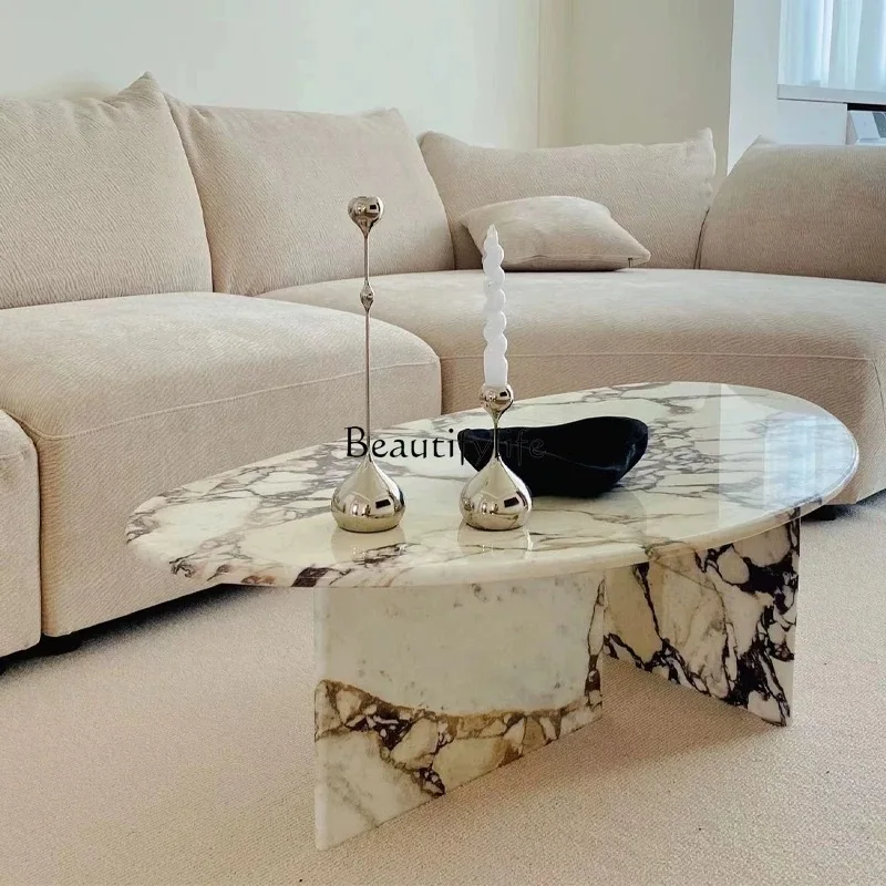 

Marble coffee table modern simple Italian natural luxury stone living room coffee tea table