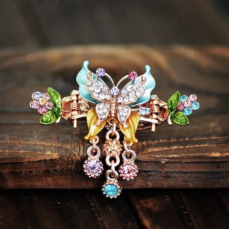 

Women Girls Exquisite Small Hair Accessory Female Colorful Painted Hair Claw Tassel Rhinestone Butterfly Hair Clip New Headwear