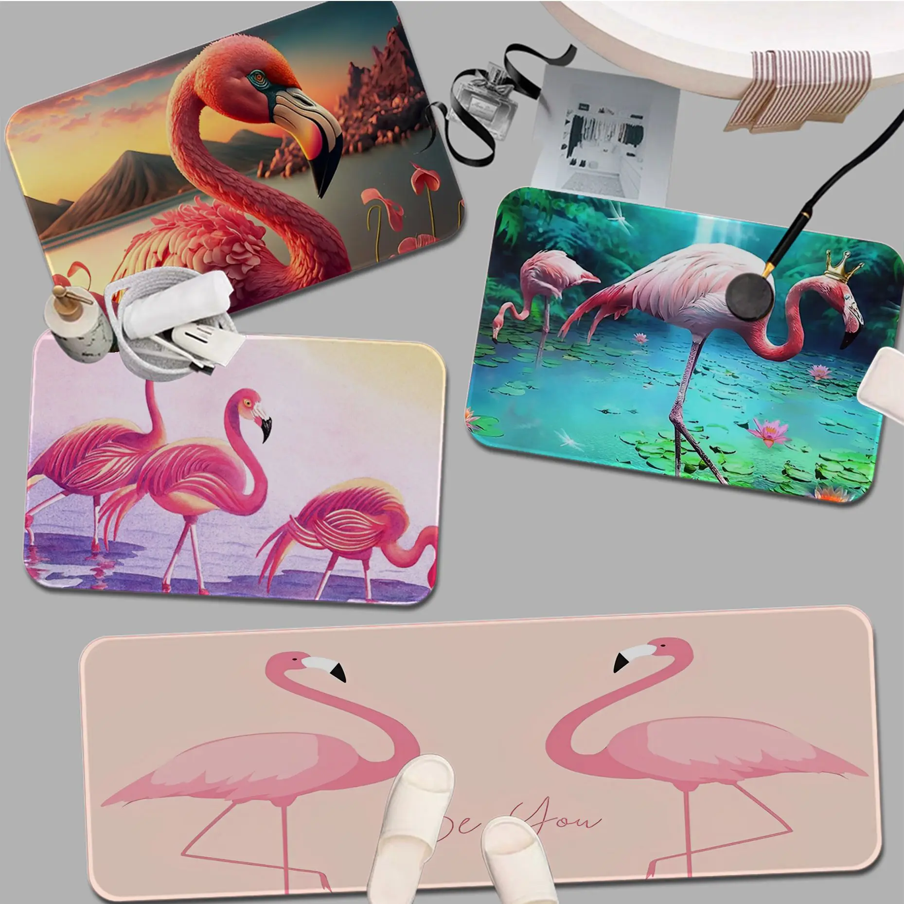 

Flamingo Hallway Carpet Washable Non-Slip Living Room Sofa Chairs Area Mat Kitchen Toilet Rug