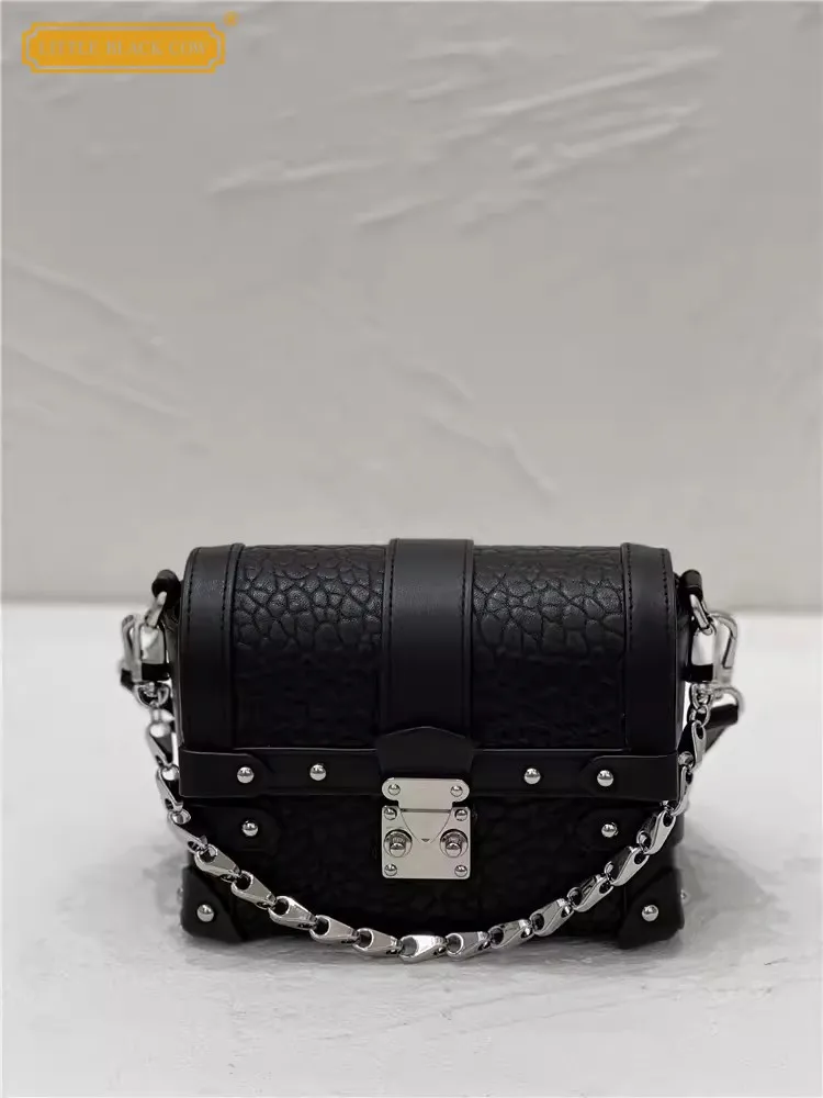 

New Spring Summer New Chain Bag Fashion Small Box Bag Hasp Sheepskin Genuine Leather Single Shoulder Bags Casual Crossbody Bags