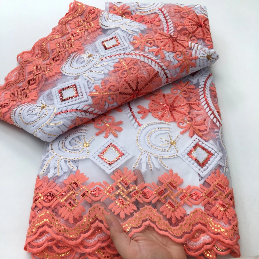 イエローミルクシルクメッシュレース生地スパンコールフレンチ花嫁ドレス刺繍アフリカレース生地 2025 高品質ネット素材 A4426