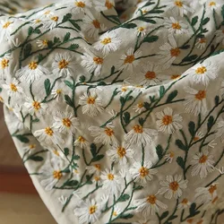 Daisy ricamo cotone lino tessuto 3D margherita fiore ricamato cotone Ramie pizzo tessuto materiale abbigliamento borsa cucito fai da te