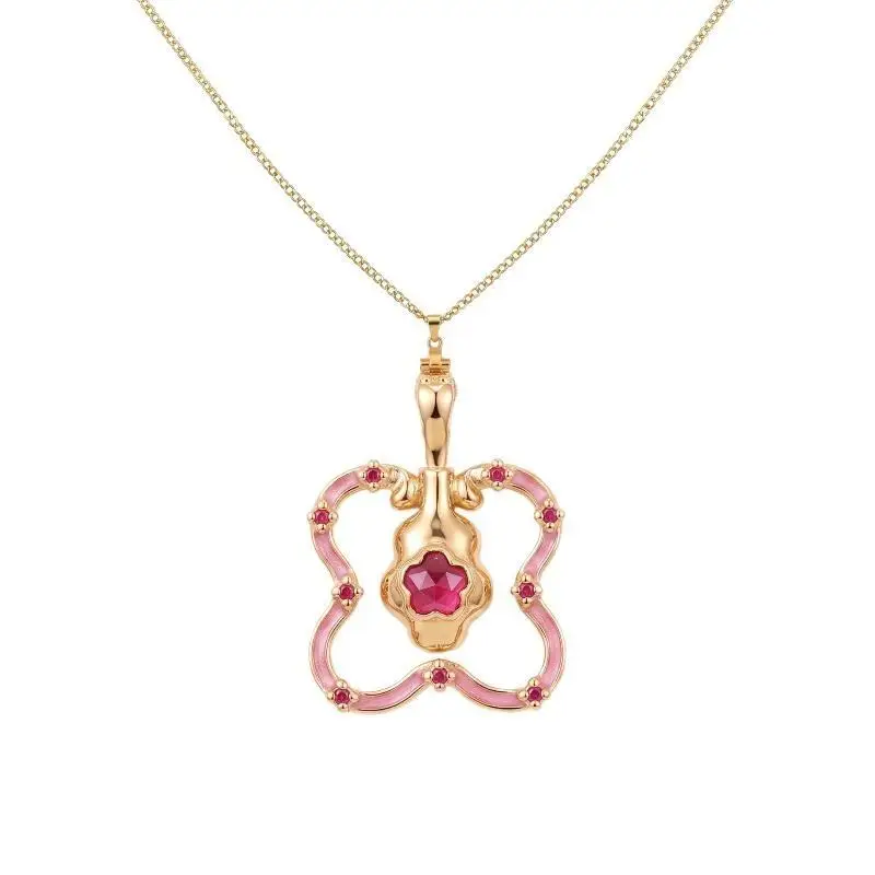 Cute Magical Girl Heart Bottle Necklace Fantasy Wand Enamel Zircon Pendant Gold Silver Chain Anime Cosplay Jewelry
