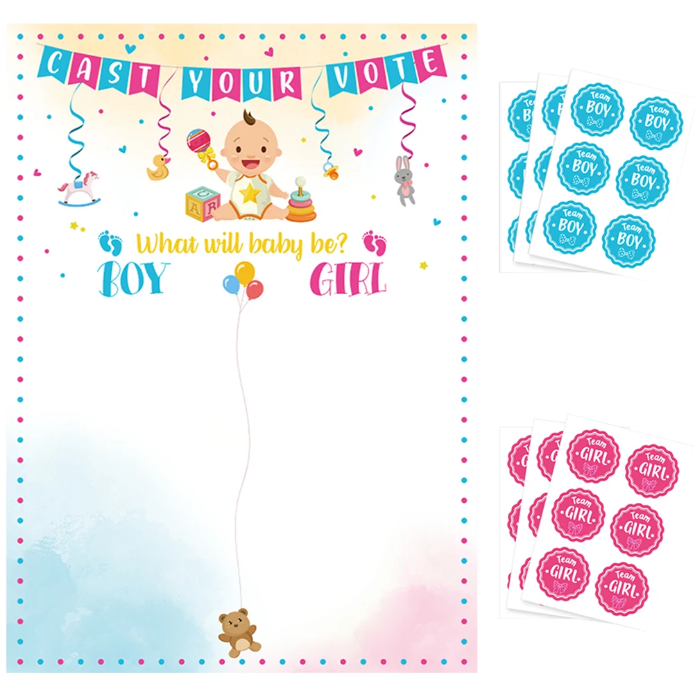 

Gender Prediction Poster 16x22x0.5cm White Foldable Baby Shower Party Cards Stickers Kids Vote Cartoon Gender Reveal Invitations