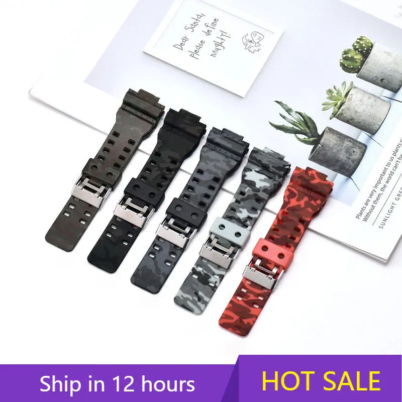 For Casio G-shock Camouflage Watchband H GA-100/110/120/150/GD-100/110/120/G-8900/GR-8900/GW-8900 Convex 16mm Resin Strap