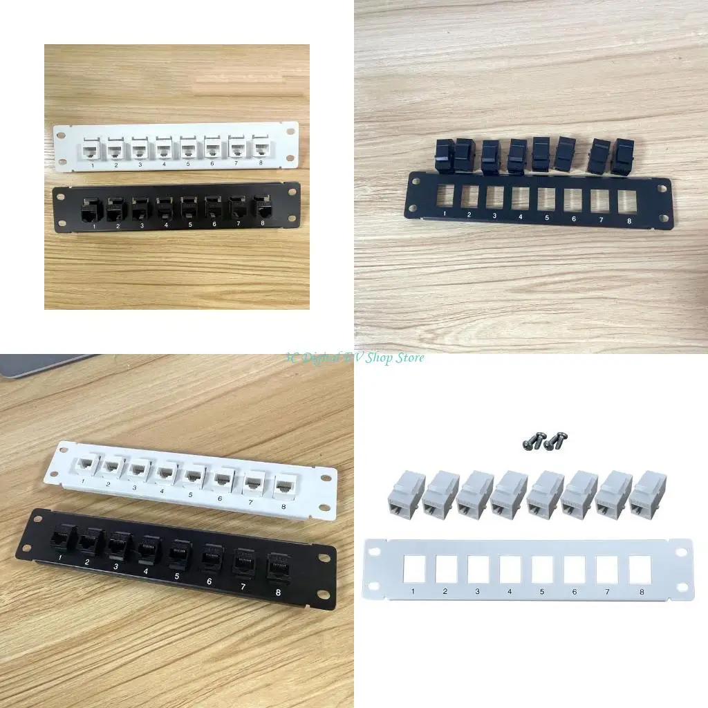 E74D 8-Port CAT5e Shielded Patch Panel RJ45 10G Ready Metal Housing Color-Coded Labeling for T568A and T568B Wiring