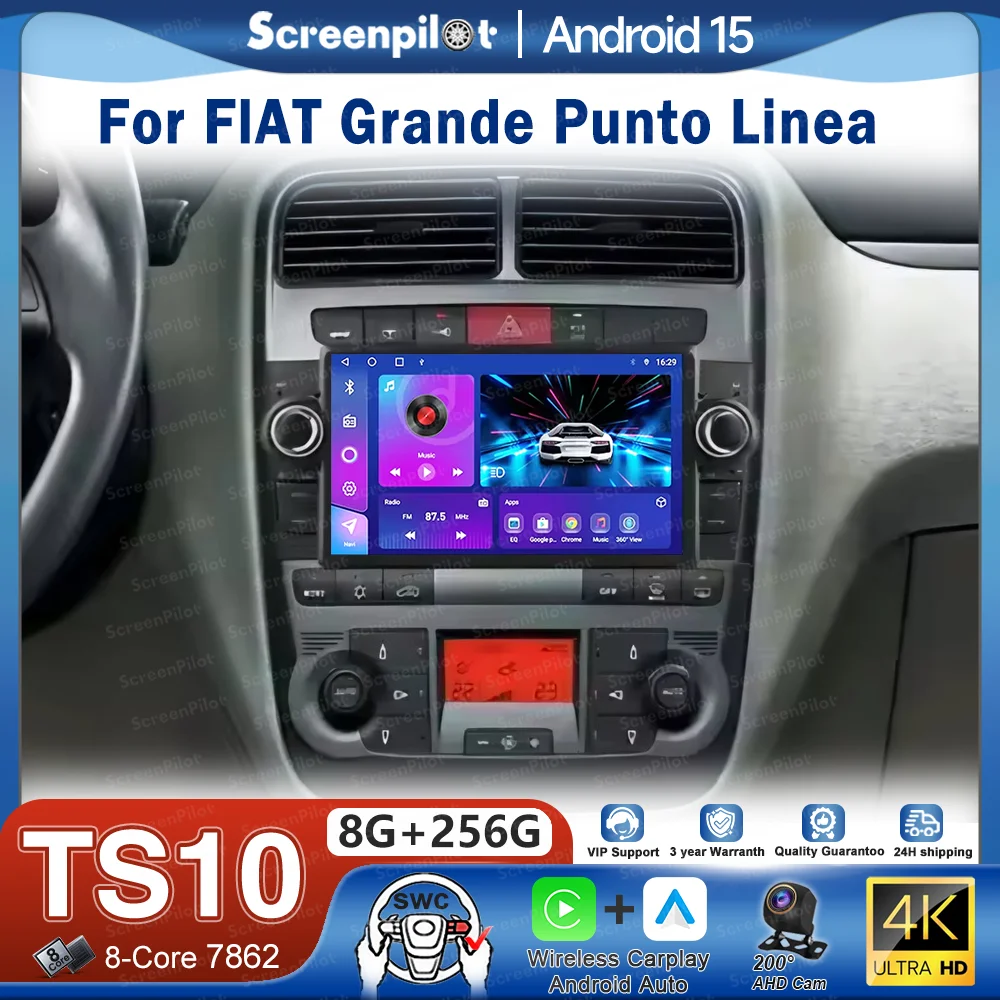 Para Fiat Grande Punto Linea 2007 2008 2009-2012 Reprodutor de Vídeo Multimídia Android 16 de 7 Polegadas com Navegação GPS e Unidade de Estéreo