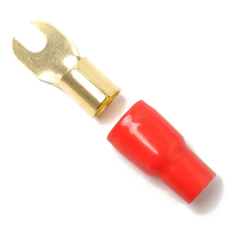 DT17 3 Pairs 0 Gauge Spade Terminal for Speaker Wire Cable Crimp Barrier Spades Red Black