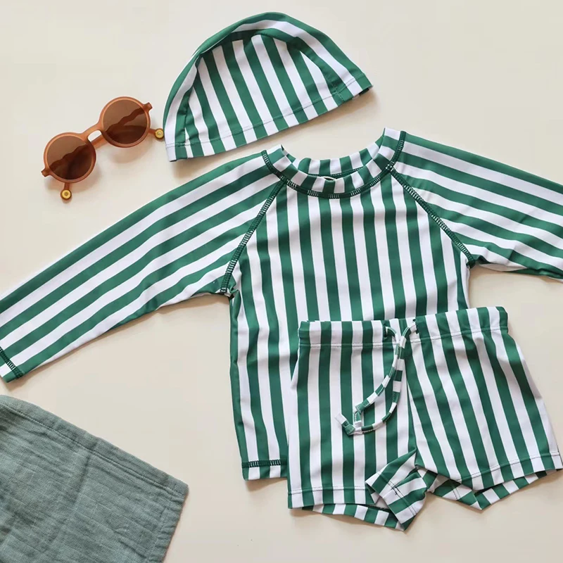 Boys Swimsuit Summer Romper Swimming Clothes Long Sleeve Ruffle Pants Quick Drying Swimwear Separated Bodysuits Baby Bath Suits