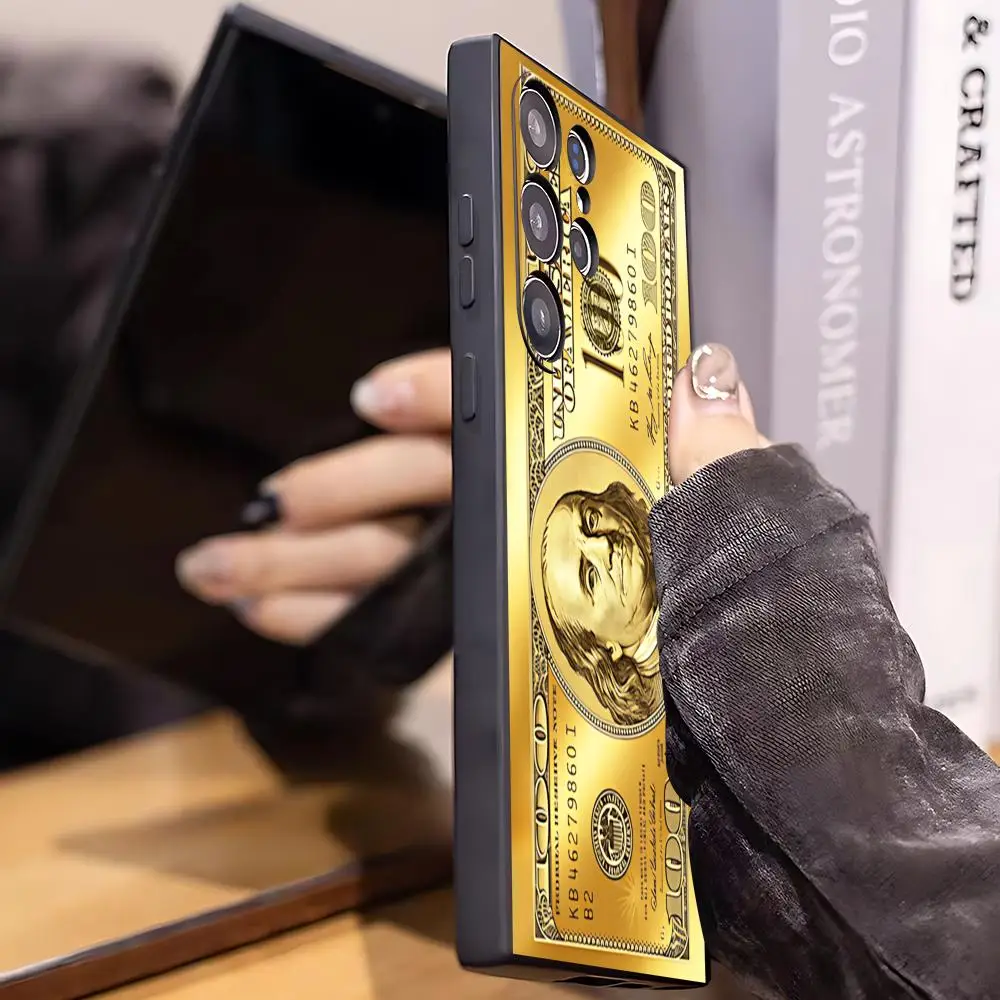 Fashion Golden Dollar Phone Case For Samsung Galaxy S26 S25 S24 S23 S22 S21 Plus Ultra Note20 Soft Black