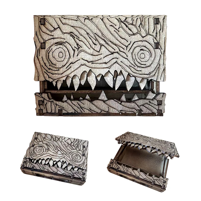 

Dungeons And Dragons Monster Book Storage Box, Wooden Storage Box Decoration Decorative Dice Holder, Brown,For The Tabletop Gift