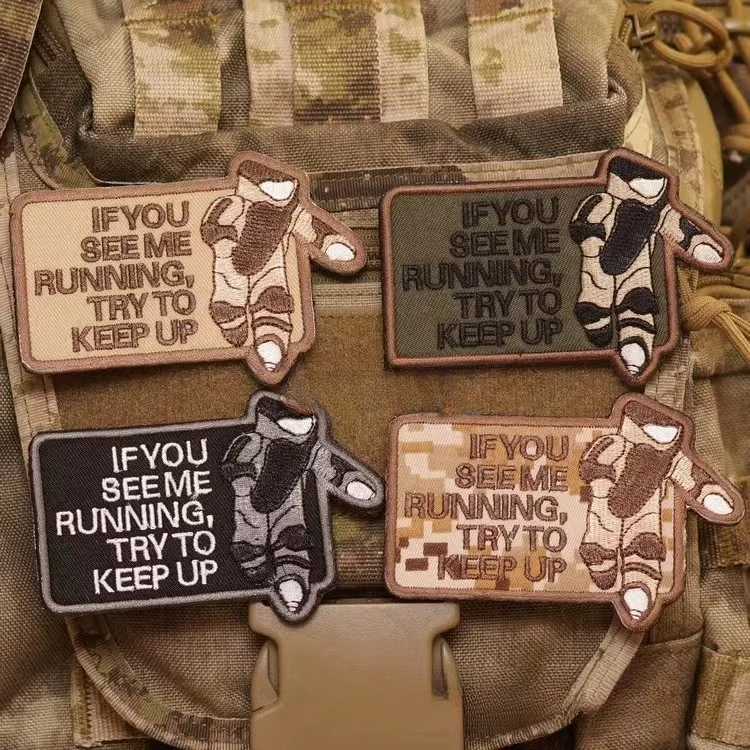 EOD Morale Badge If You See Me Running Try To Keep Up Embroidered Hook&loop Patches Tactical Armband Backpack Sticker