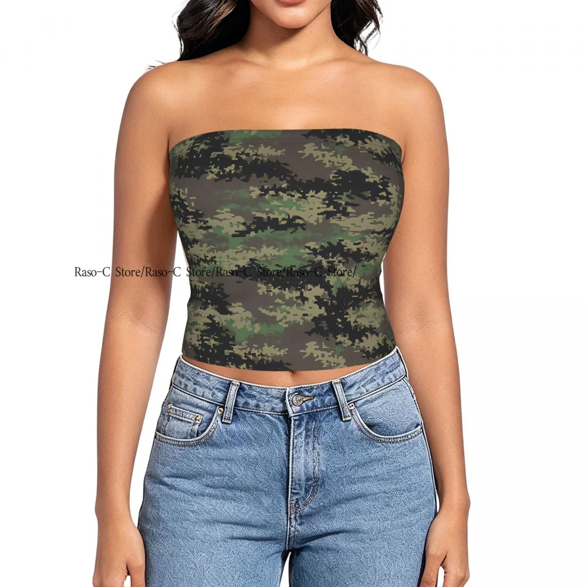 Strapless Sexy Tube Tops Summer Outfits Women Backless Shoulder Wrap Camouflage Print Female Crop Top