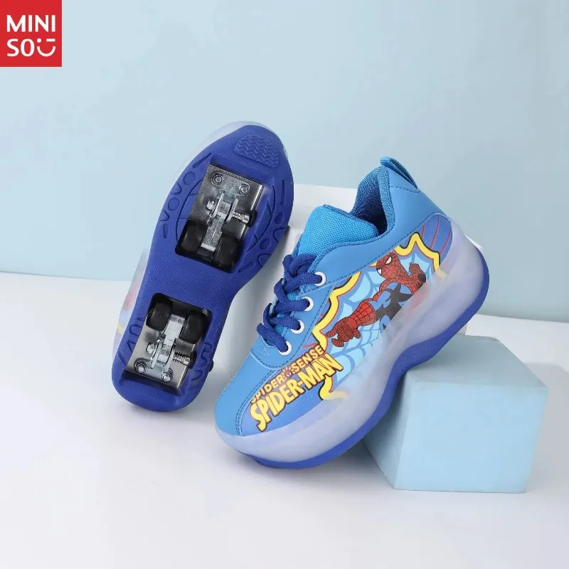 Miniso الموضة العصرية الاطفال زلاجات دوارة الأولاد الكرتون 4-عجلة Heelys المبتدئين يطير أحذية أحذية تزلج أحذية الأطفال