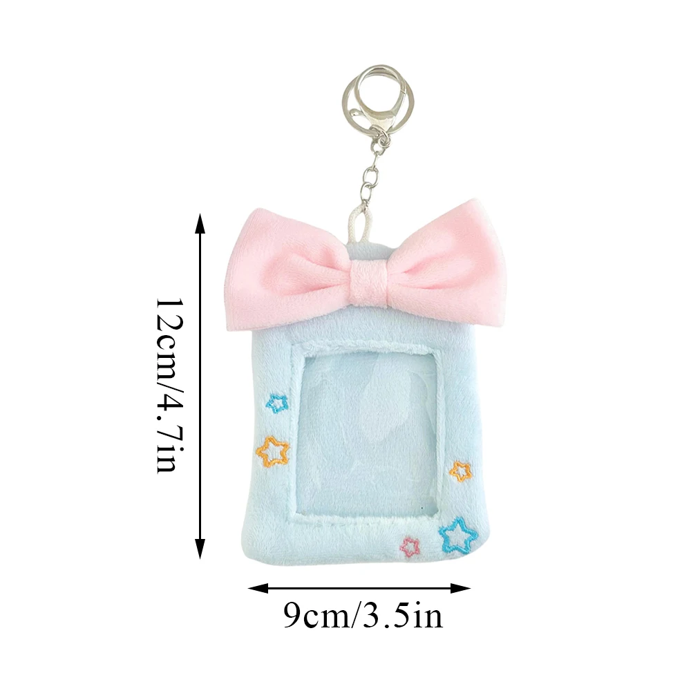 Cute Plush Photocard Holder Transparent Card Sleeve With Keychain For Girls Bowknot Decor Photo Protective Case Card Cover