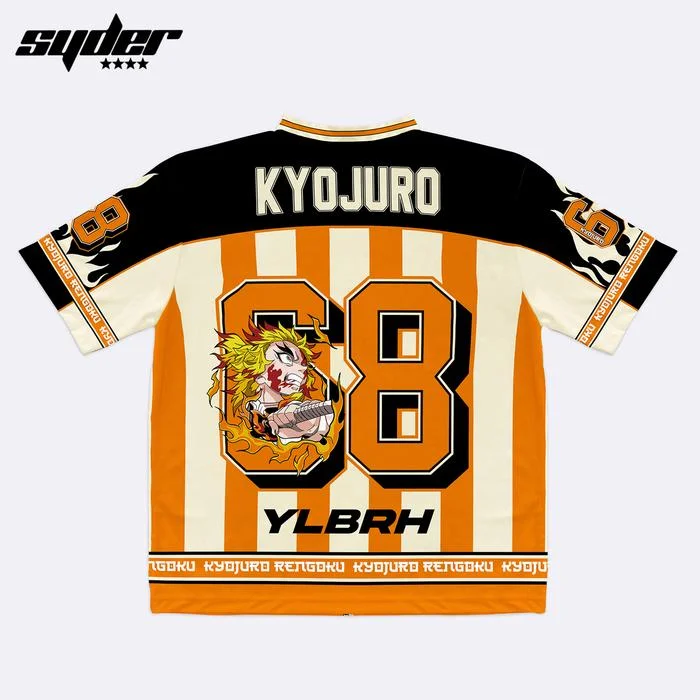 Jersey 68 Slayer Kyojuro Rengoku Y2k Stile coreano Kpop Baseball Hockey T-shirt oversize Moda Anime Quotidiano Unisex Top Tees