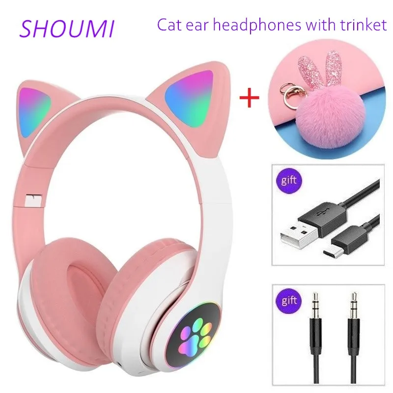 Wireless Headphones Helmet Cat Ear Earphone Stereo Girls Bluetooth Helmets Noise Cancel Earbud with Microphone Trinkets Gifts