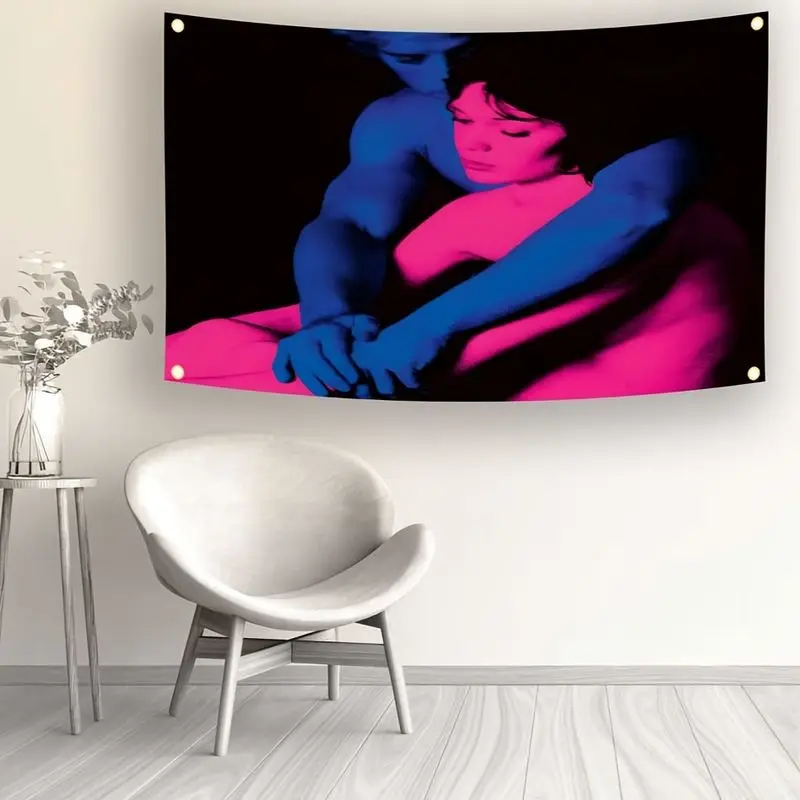 VIKAMA Neon Couple Tapestry Blue Pink Embracing Lovers Pop Art Black Background Wall Hanging Romantic Wall Art Bedroom Decor