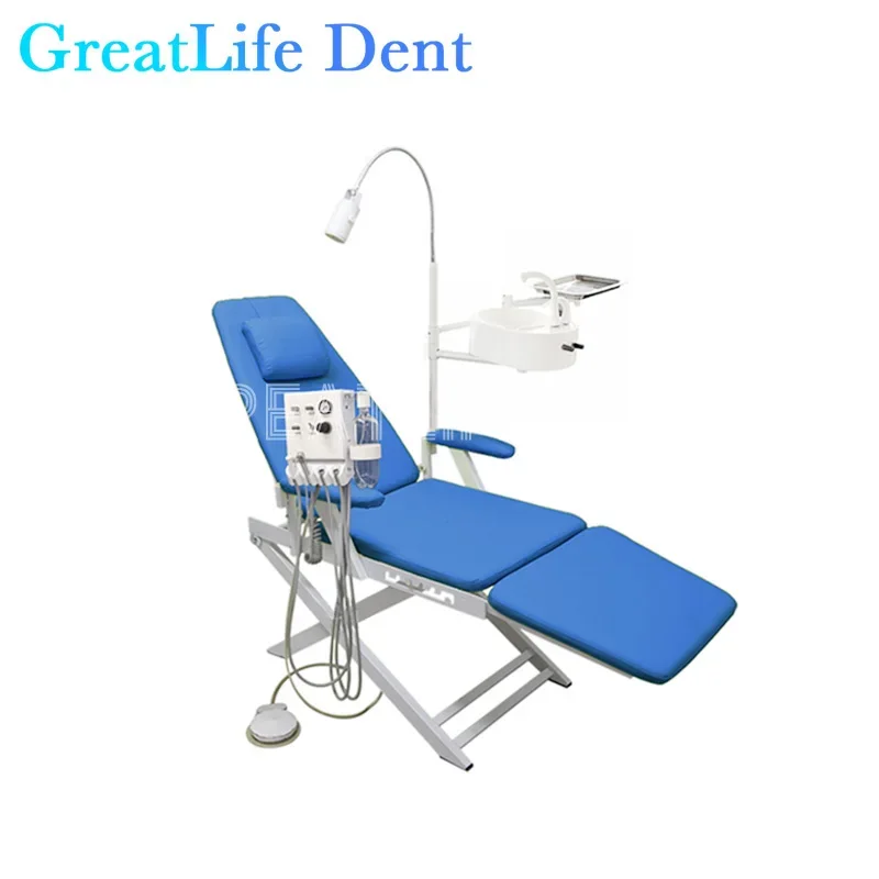 GreatLife Dent Luxury Type Folding Dental Chair Complete Set Adjustable Backrest With Led Lamp Light,Portable Turbine Unit