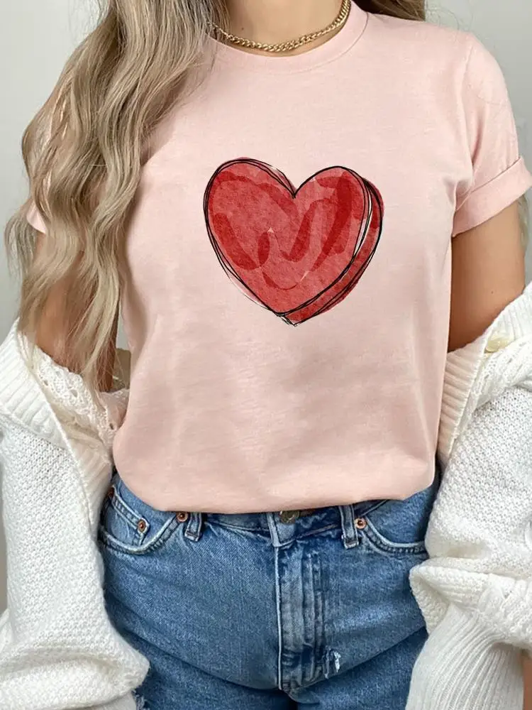

Watercolor Love Tee Clothes Fashion Short Sleeve Print T Shirt 90s Sweet Summer Top Basic Women Clothing Graphic T-shirts