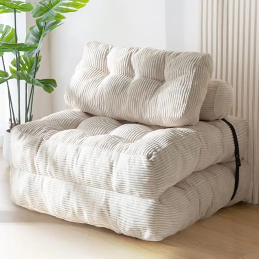 

Folding Sofa Bed for Living Room Bedroom, Fabric Upholstered, Gray, Compact Convertible Sleeper Chair with Pillow, Foldable Mat